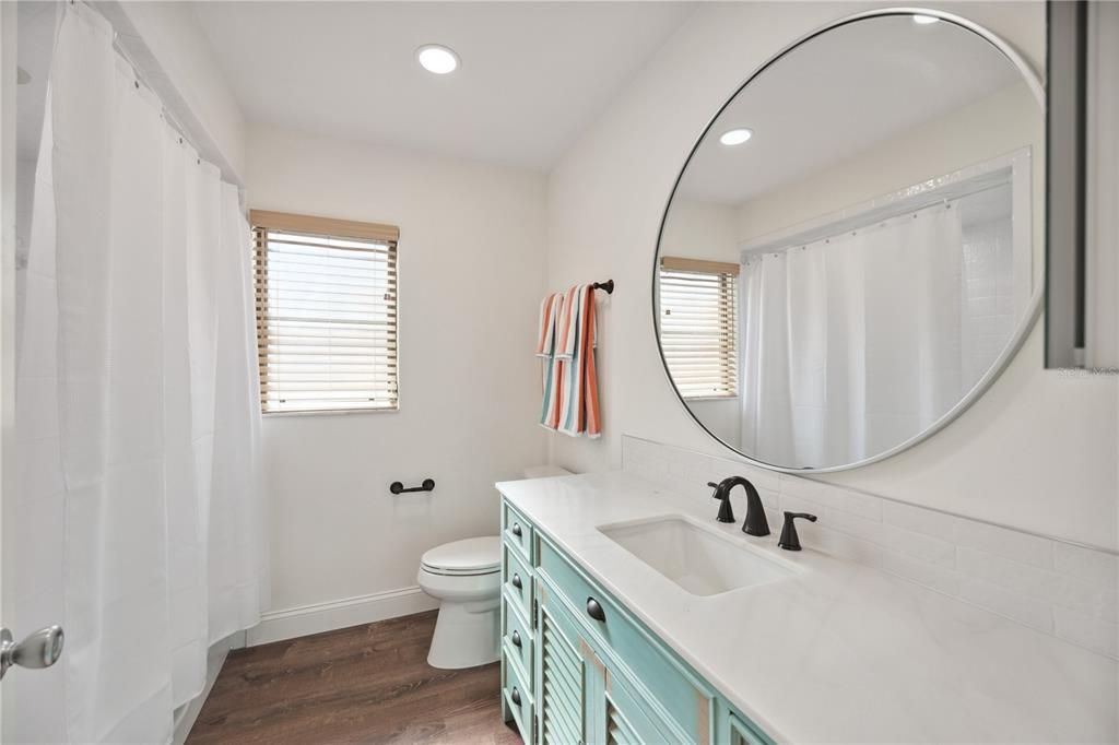 Bathroom, Interior, Recessed Lighting, Wood Texture Flooring