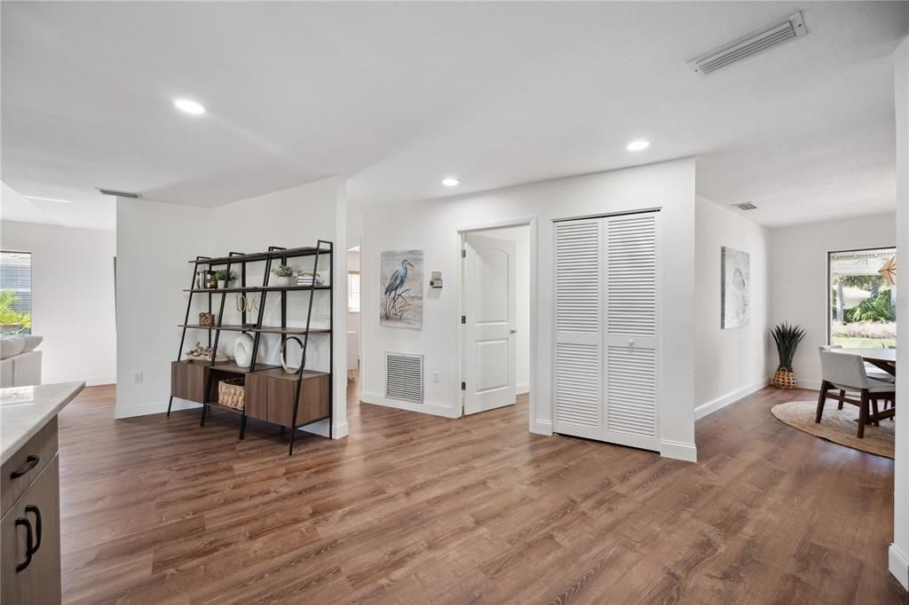 Dining room, Interior, Recessed Lighting, Wood Texture Flooring