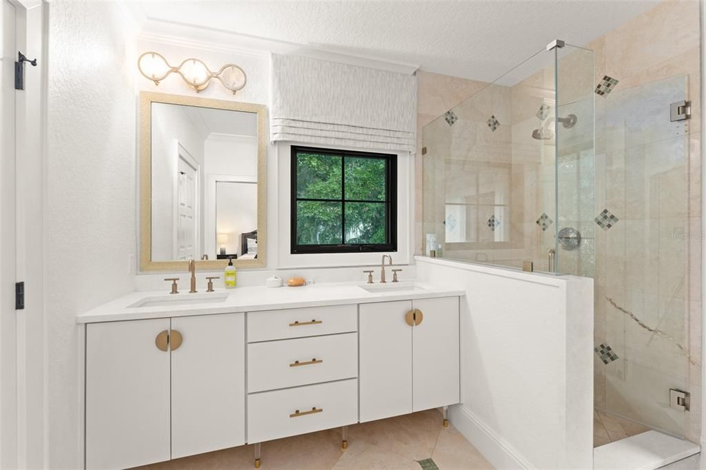 Bathroom, Dual Sink Vanities, Glass Shower, Interior