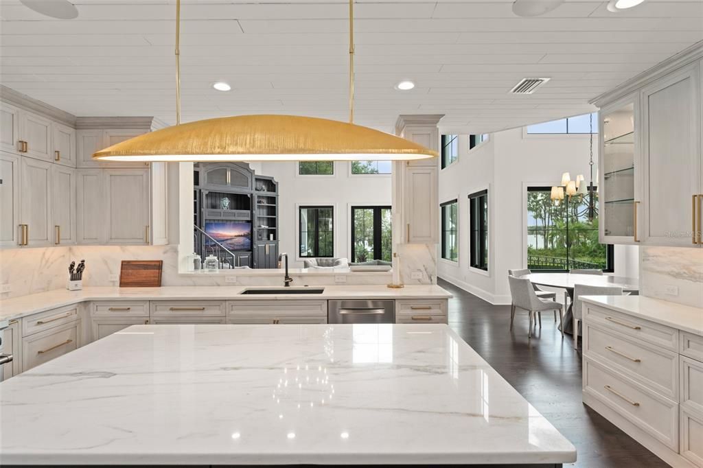 Dining room, Interior, Kitchen, Pendant Lights, Recessed Lighting, Wood Texture Flooring