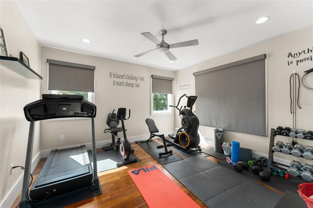 Fitness Equipment, Interior, Recessed Lighting, Wood Texture Flooring