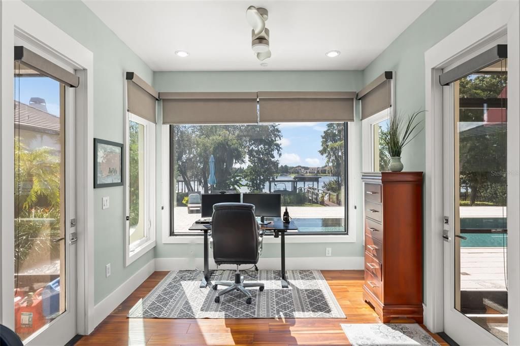 Home Office, Interior, Recessed Lighting, Wood Texture Flooring