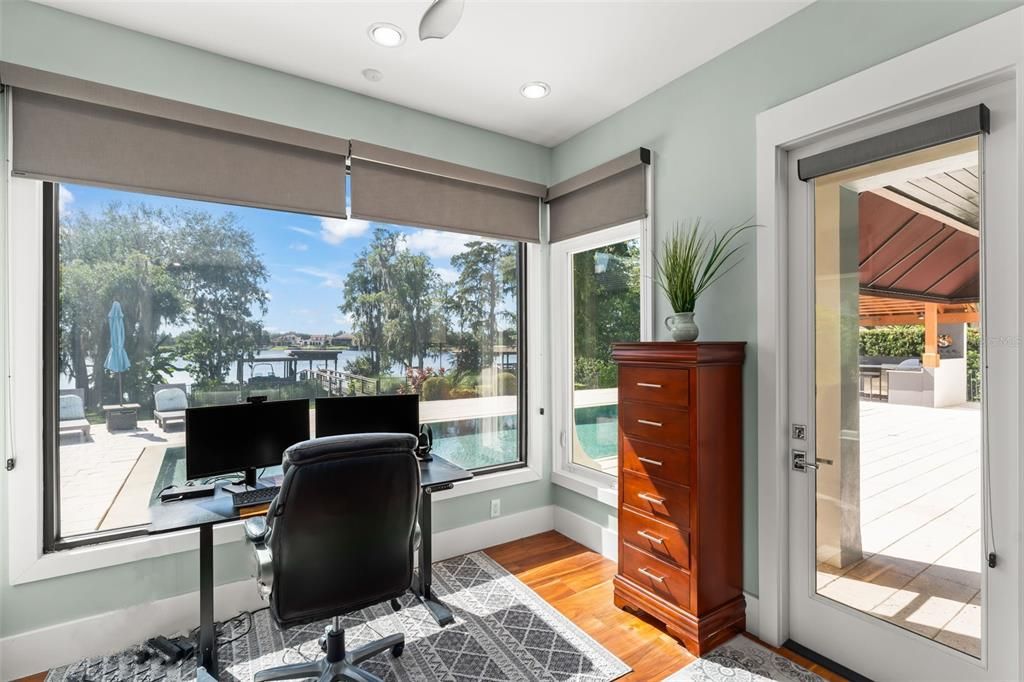 Home Office, Interior, Recessed Lighting, Wood Texture Flooring
