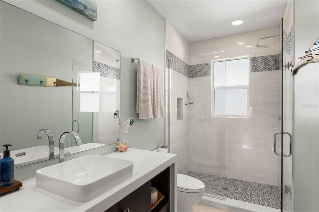 Bathroom, Glass Shower, Interior, Recessed Lighting