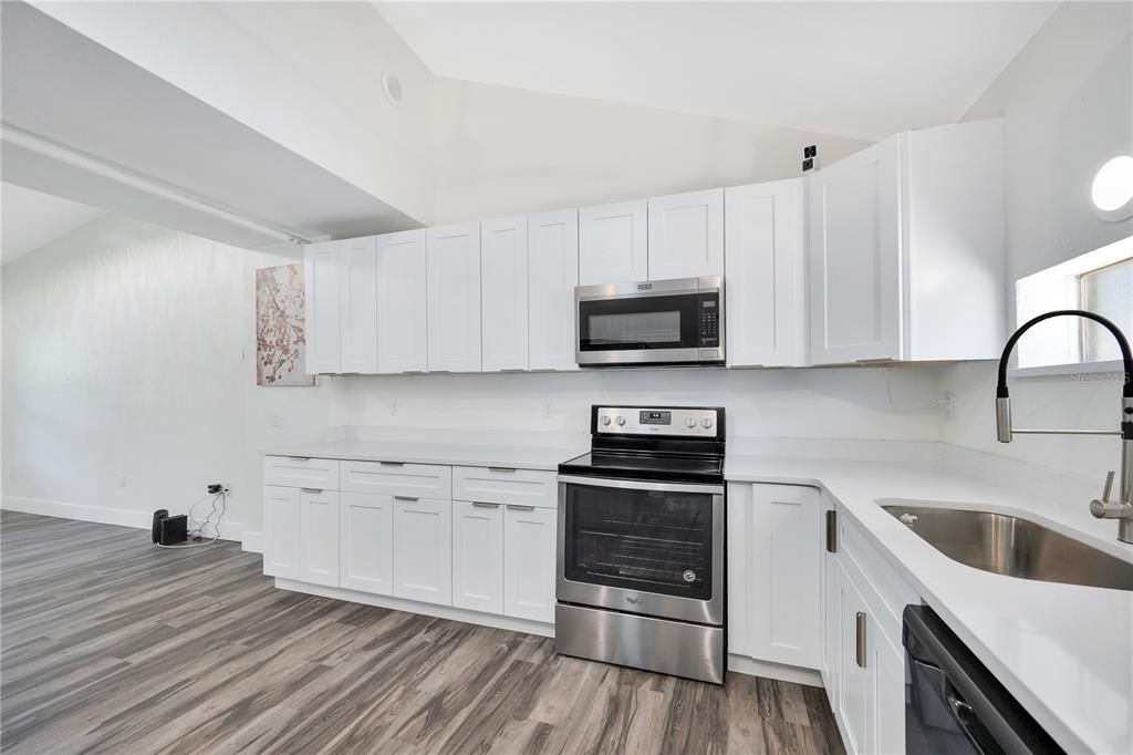 Interior, Kitchen, Stainless Steel Appliances, Wood Texture Flooring