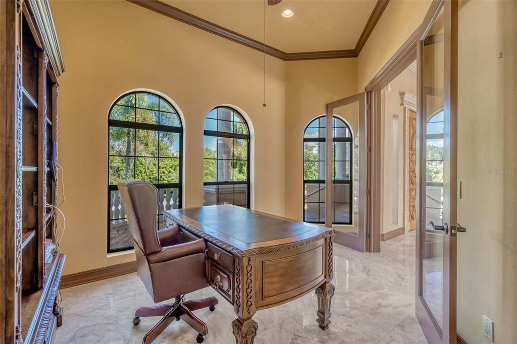 Home Office, Interior, Marble, Recessed Lighting