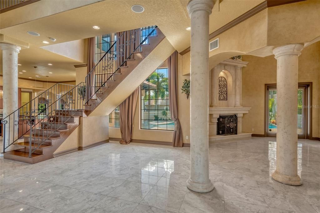 Fireplace, Interior, Marble, Recessed Lighting