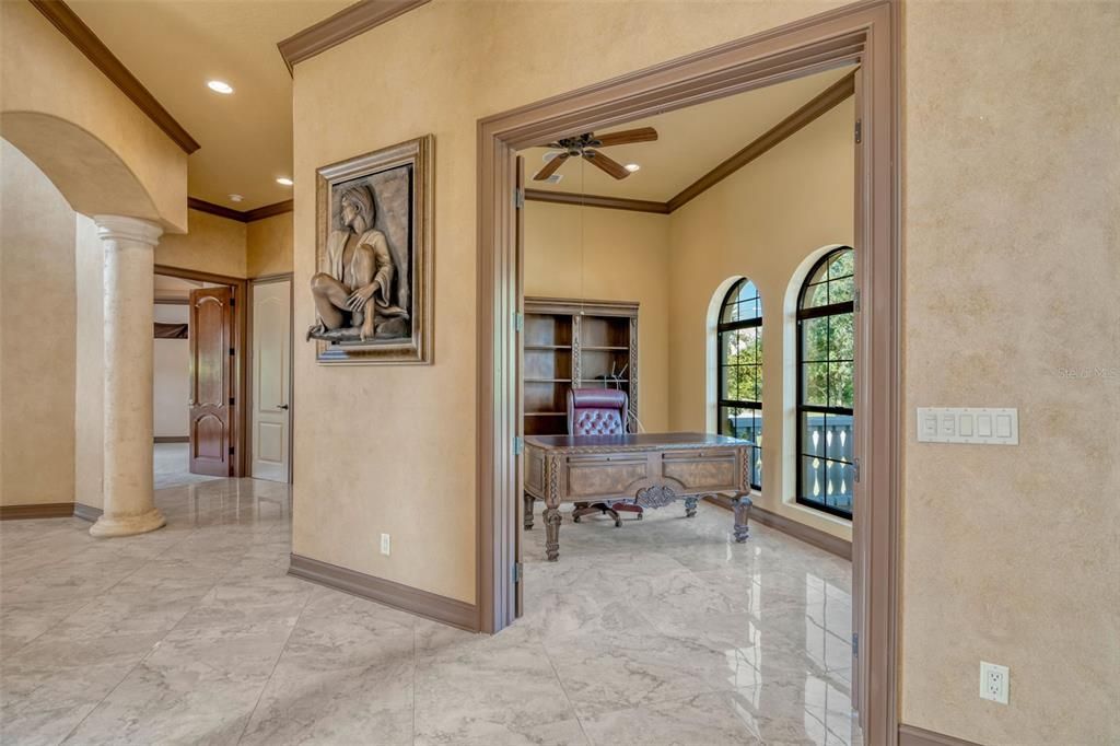 Home Office, Interior, Marble, Recessed Lighting