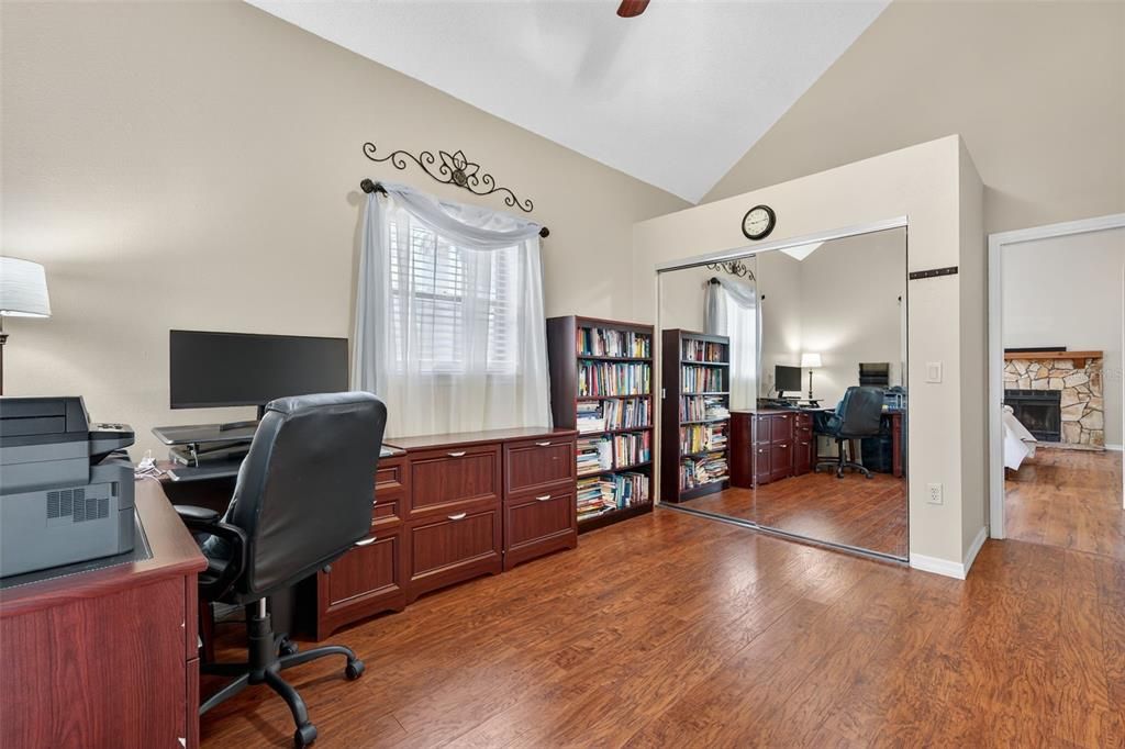 Fireplace, Home Office, Interior, Wood Texture Flooring
