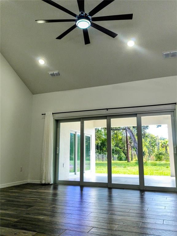 Empty room, Interior, Recessed Lighting, Wood Texture Flooring
