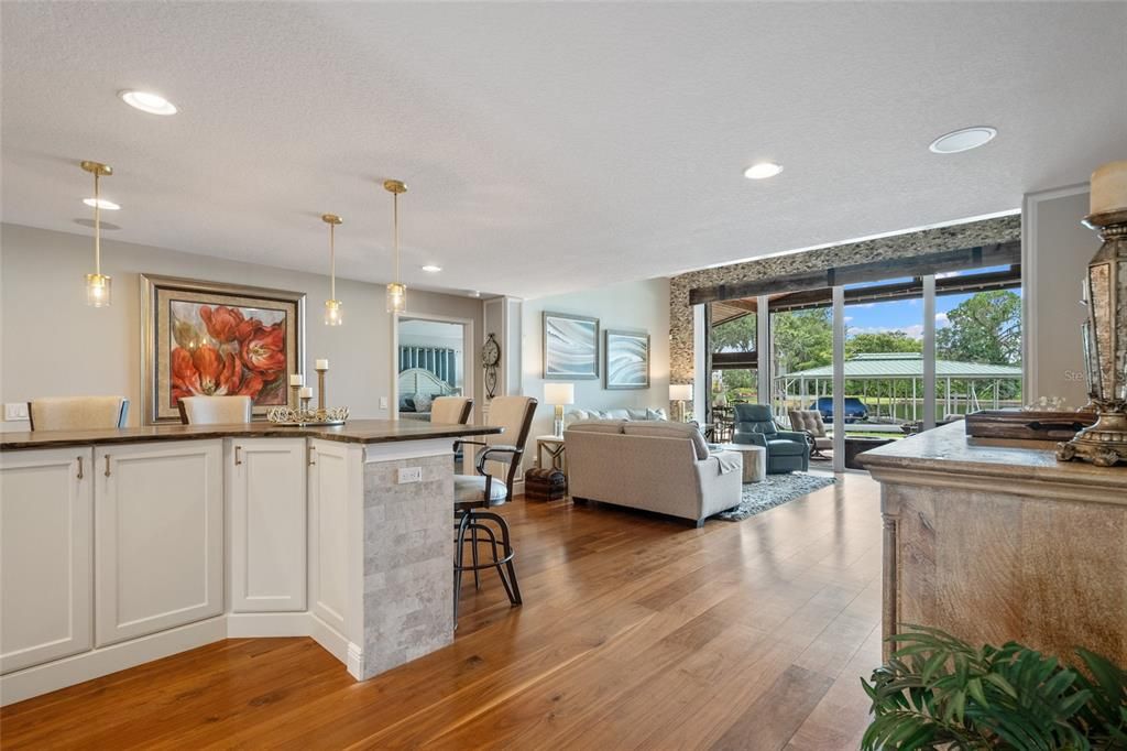 Interior, Living room, Pendant Lights, Recessed Lighting, Wood Texture Flooring