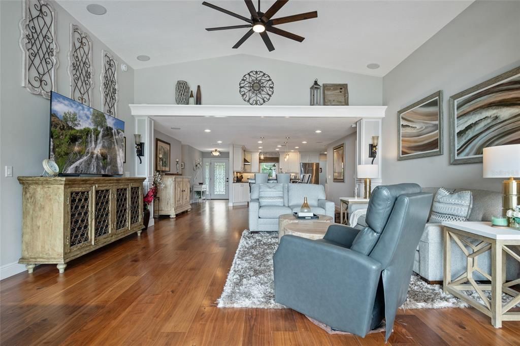 Interior, Kitchen, Living room, Pendant Lights, Recessed Lighting, Wood Texture Flooring