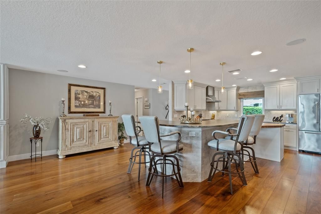 Interior, Kitchen, Pendant Lights, Recessed Lighting, Wood Texture Flooring