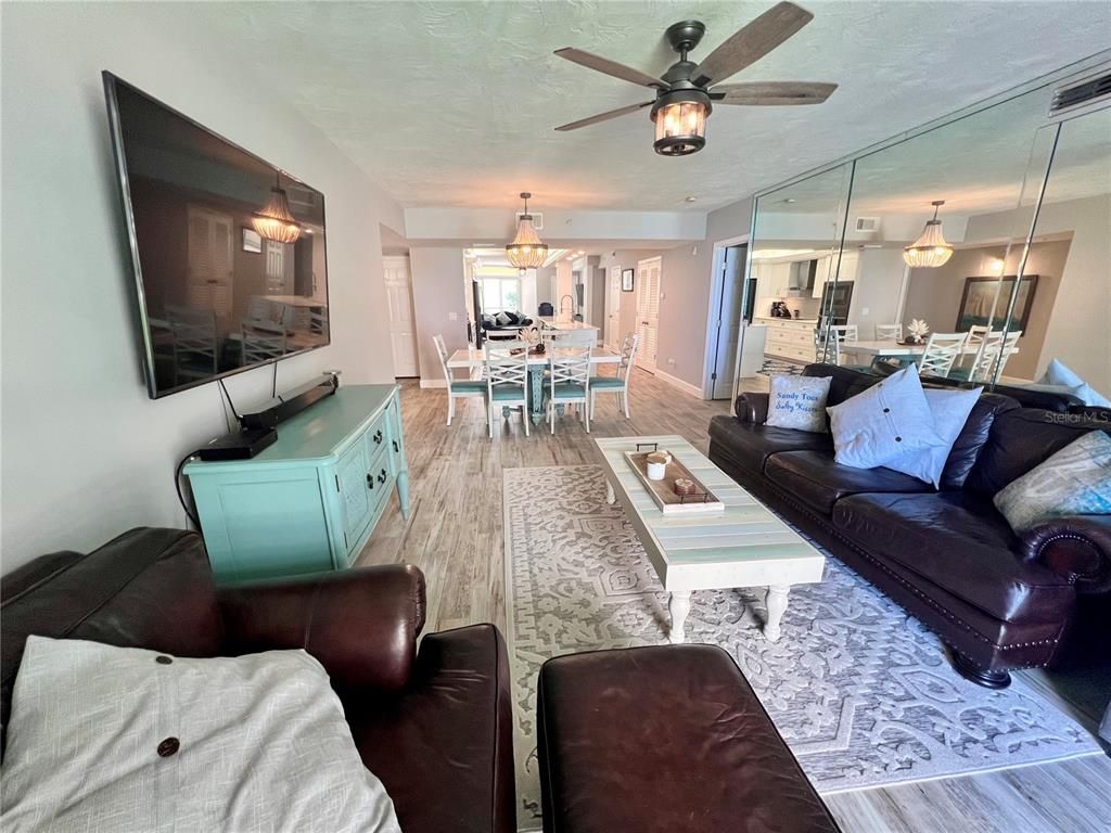 Dining room, Interior, Living room, Pendant Lights, Wood Texture Flooring