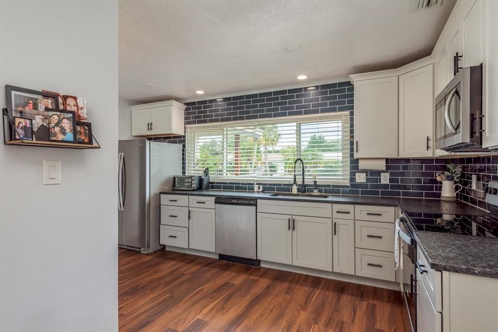 Interior, Kitchen, Recessed Lighting, Wood Texture Flooring