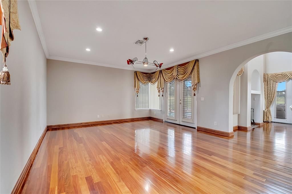 Empty room, Interior, Pendant Lights, Recessed Lighting, Wood Texture Flooring