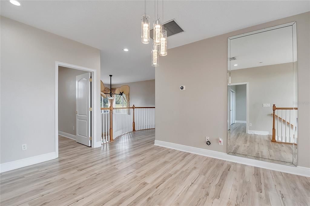 Empty room, Interior, Pendant Lights, Recessed Lighting, Wood Texture Flooring