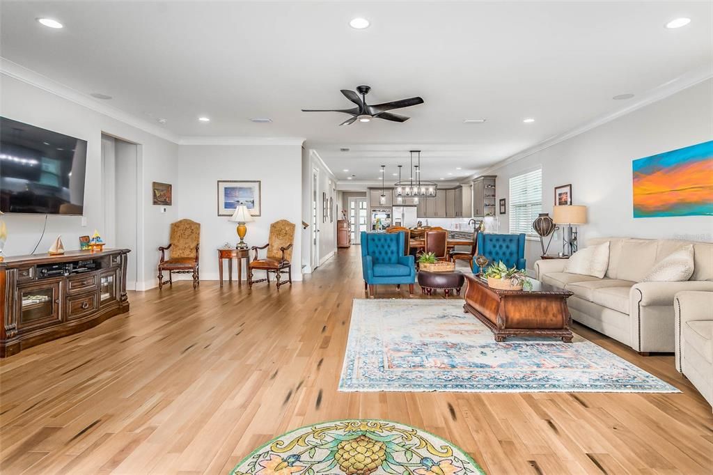 Interior, Kitchen, Living room, Pendant Lights, Recessed Lighting, Wood Texture Flooring