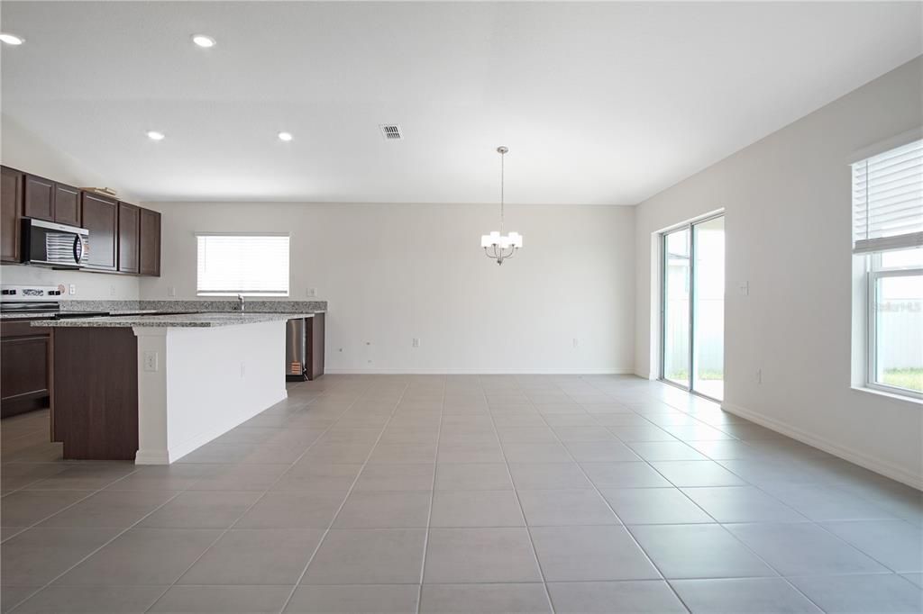 Chandelier, Empty room, Interior, Kitchen, Recessed Lighting