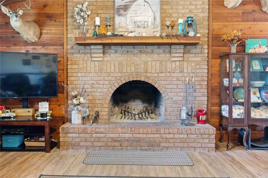 Fireplace, Interior, Stone Walls, Wood Texture Flooring, Wooden Walls