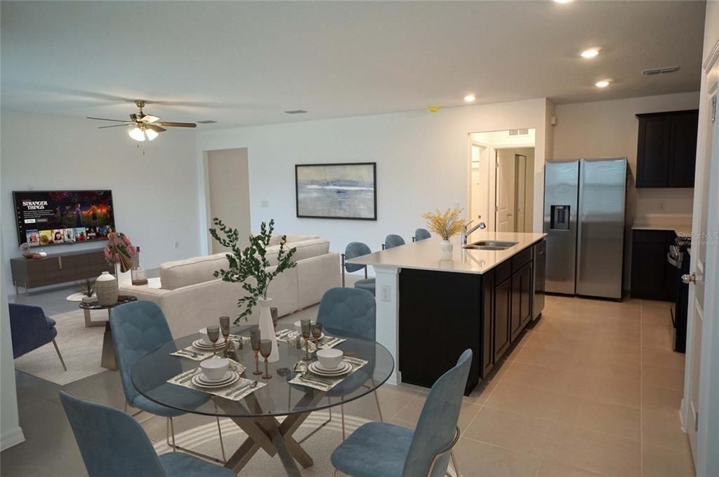 Dining room, Interior, Kitchen, Living room, Recessed Lighting