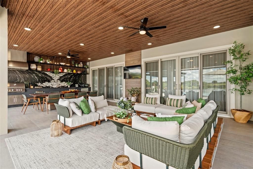 Dining room, Interior, Kitchen, Living room, Pendant Lights, Recessed Lighting, Wooden Ceilings