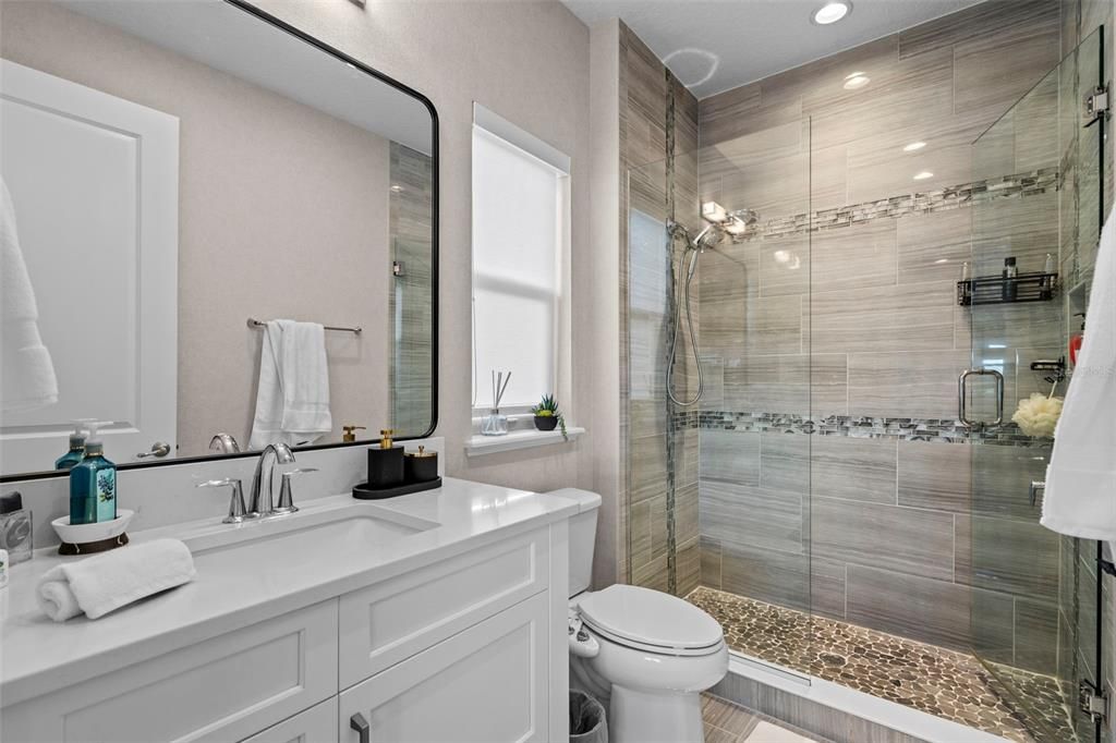 Bathroom, Glass Shower, Interior, Recessed Lighting