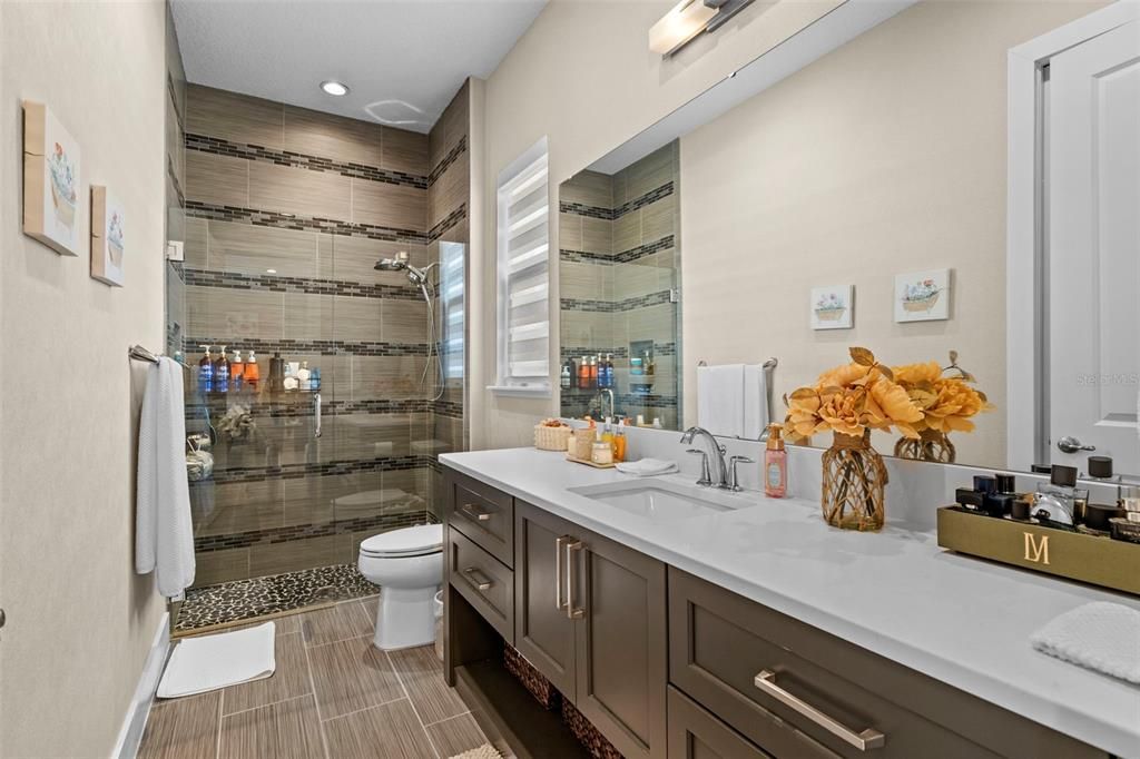 Bathroom, Dual Sink Vanities, Glass Shower, Interior, Recessed Lighting