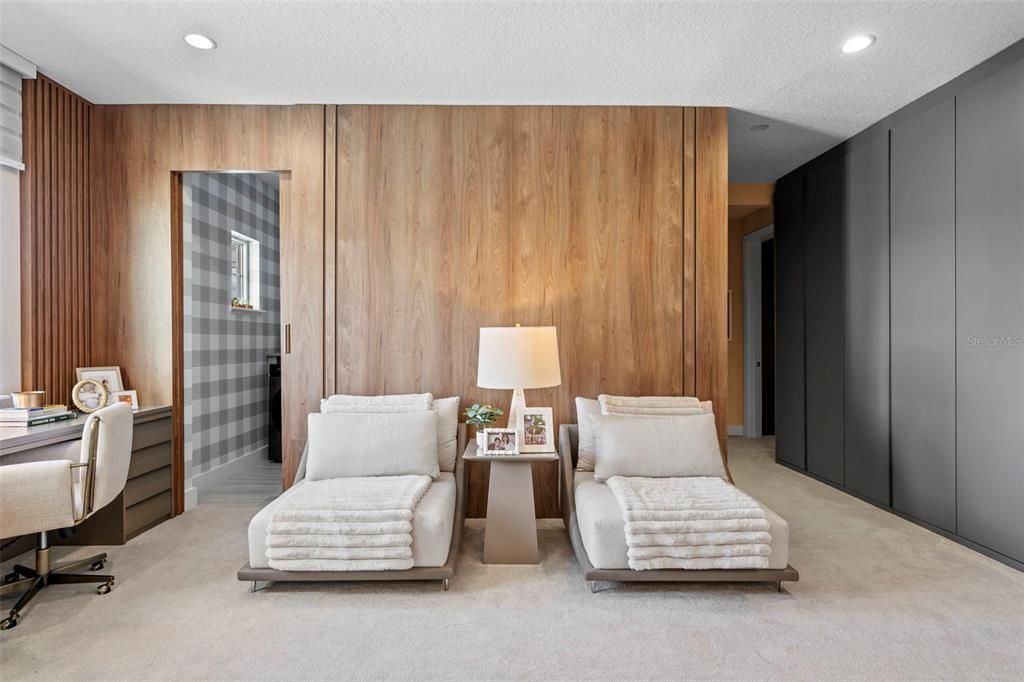 Home Office, Interior, Recessed Lighting, Wooden Walls