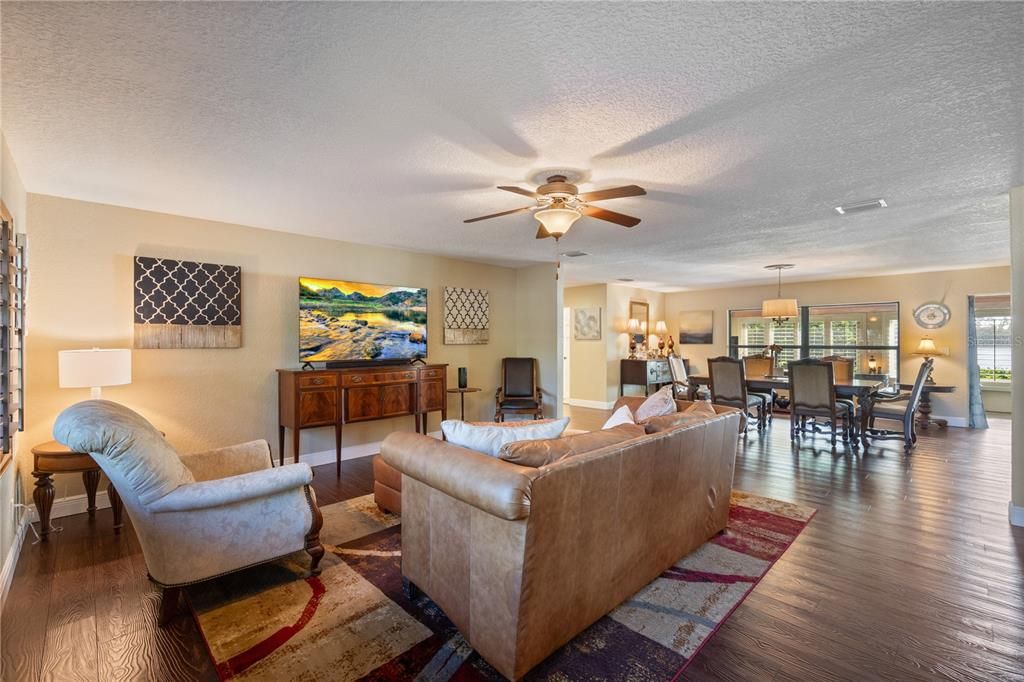 Dining room, Interior, Living room, Pendant Lights, Wood Texture Flooring