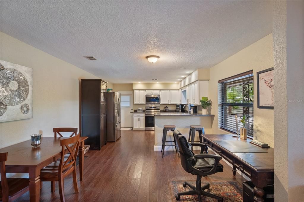 Home Office, Interior, Kitchen, Stainless Steel Appliances, Wood Texture Flooring
