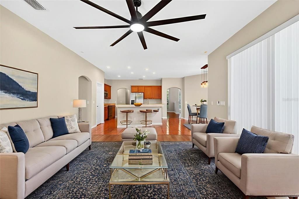 Dining room, Interior, Kitchen, Living room, Pendant Lights, Recessed Lighting, Wood Texture Flooring