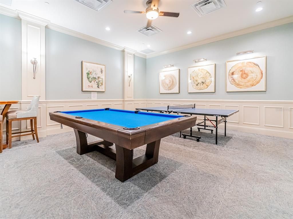 Billiard Table, Game Room, Interior, Recessed Lighting