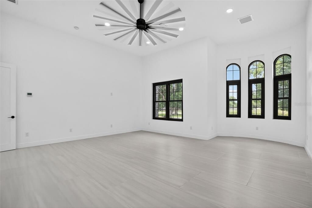 Empty room, Interior, Pendant Lights, Recessed Lighting, Wood Texture Flooring