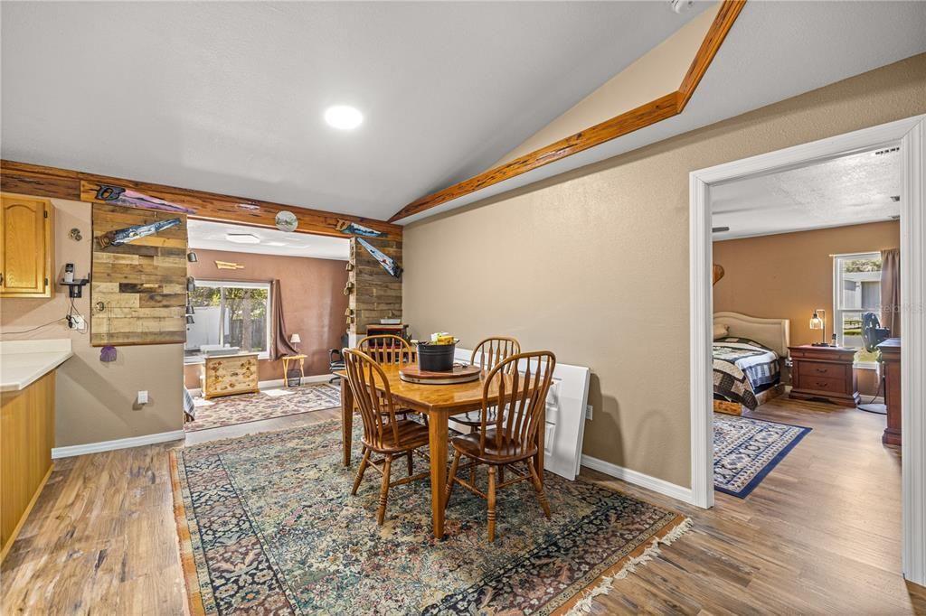 Bedroom, Dining room, Interior, Recessed Lighting, Wood Texture Flooring
