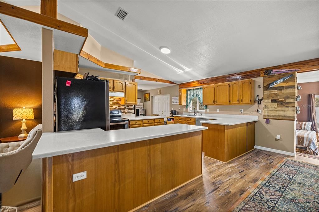 Interior, Kitchen, Recessed Lighting, Wood Texture Flooring