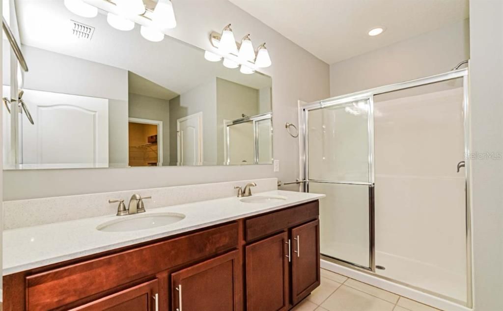 Bathroom, Dual Sink Vanities, Glass Shower, Interior, Recessed Lighting