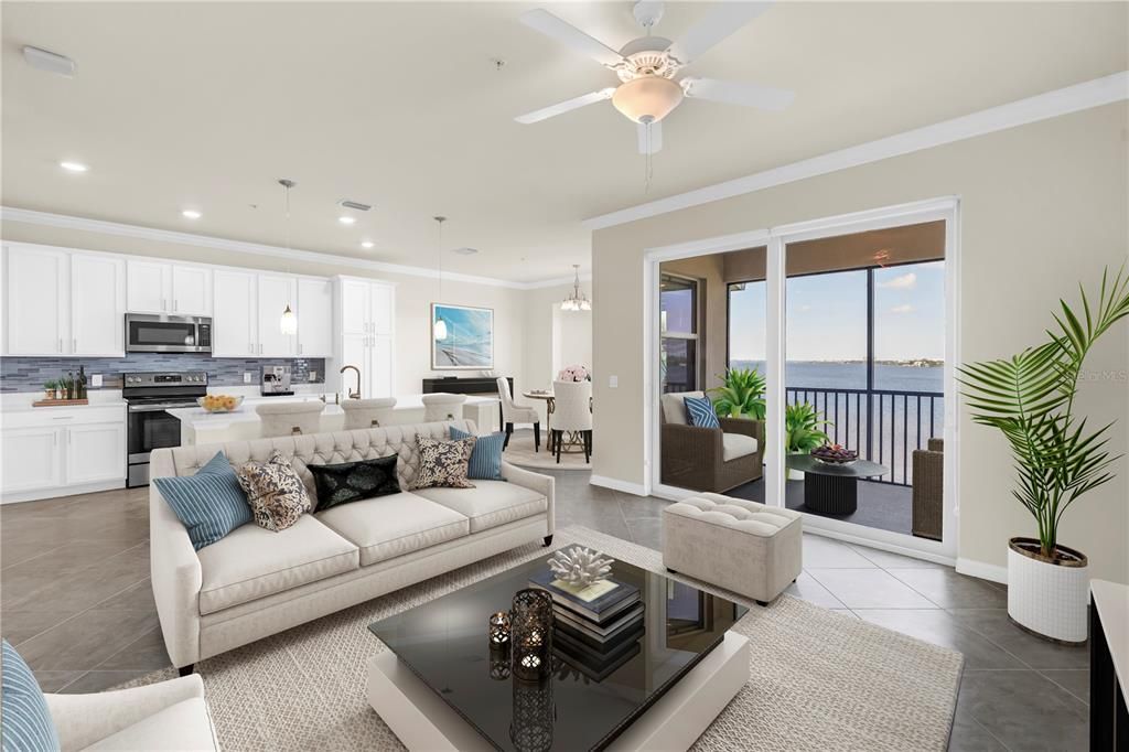 Dining room, Interior, Kitchen, Living room, Pendant Lights, Recessed Lighting, Stainless Steel Appliances, Water