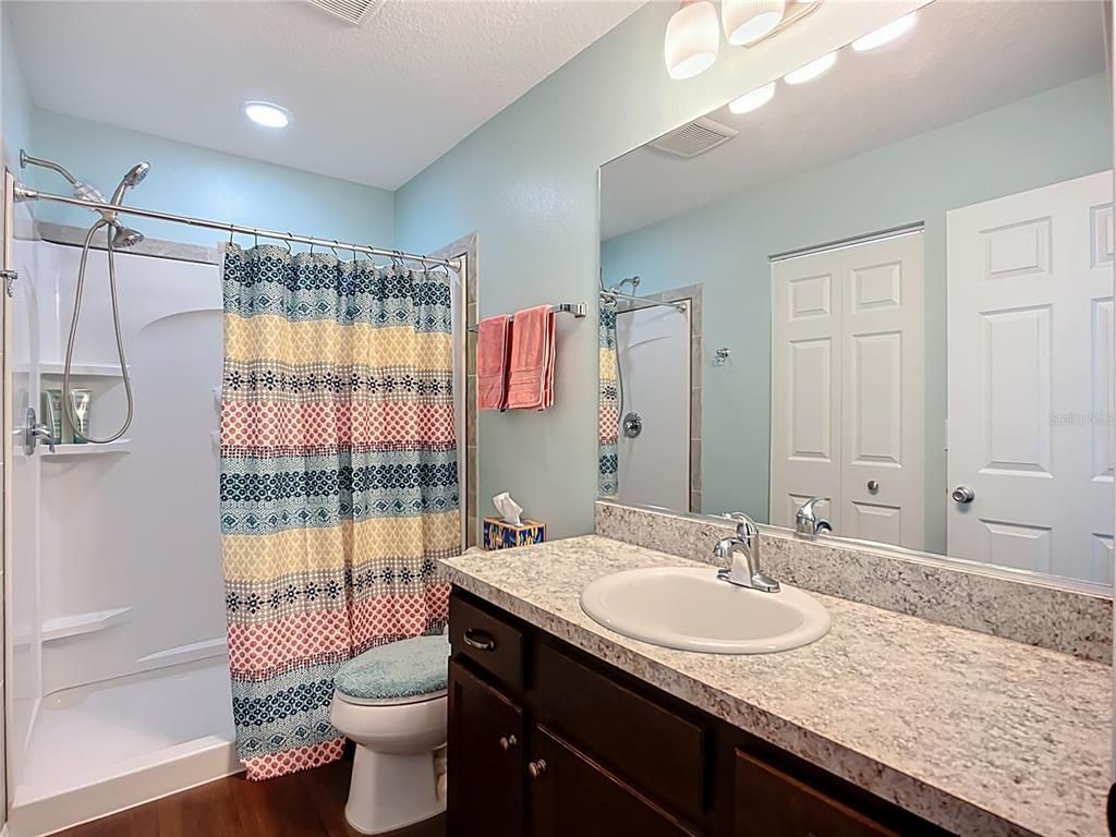 Bathroom, Interior, Recessed Lighting, Wood Texture Flooring