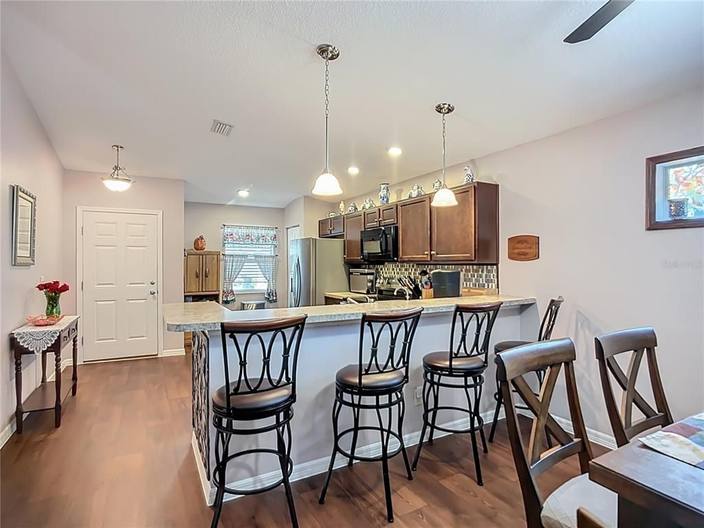 Interior, Kitchen, Pendant Lights, Recessed Lighting, Wood Texture Flooring