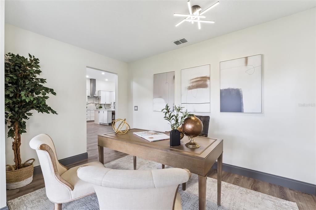 Home Office, Interior, Kitchen, Recessed Lighting, Wood Texture Flooring