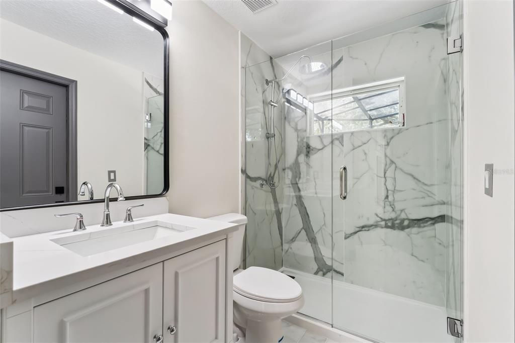 Bathroom, Glass Shower, Interior, Marble, Marble Walls