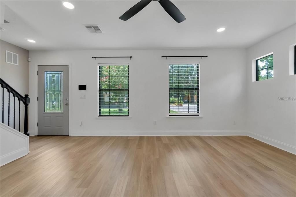 Empty room, Interior, Recessed Lighting, Wood Texture Flooring