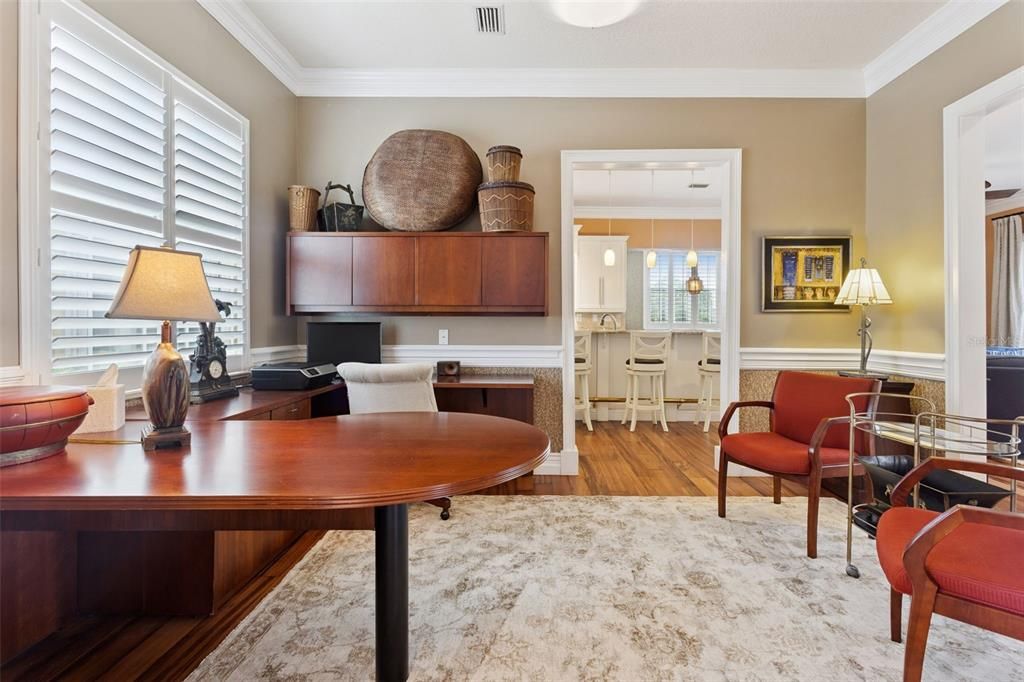 Home Office, Interior, Pendant Lights, Wood Texture Flooring