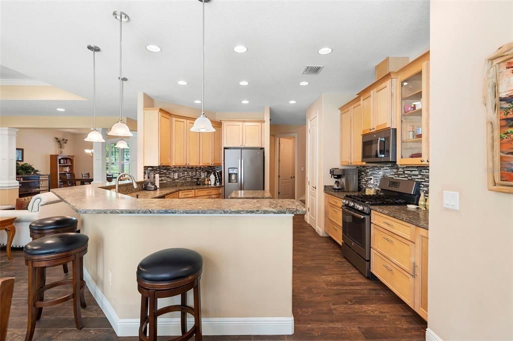 Interior, Kitchen, Pendant Lights, Recessed Lighting, Wood Texture Flooring