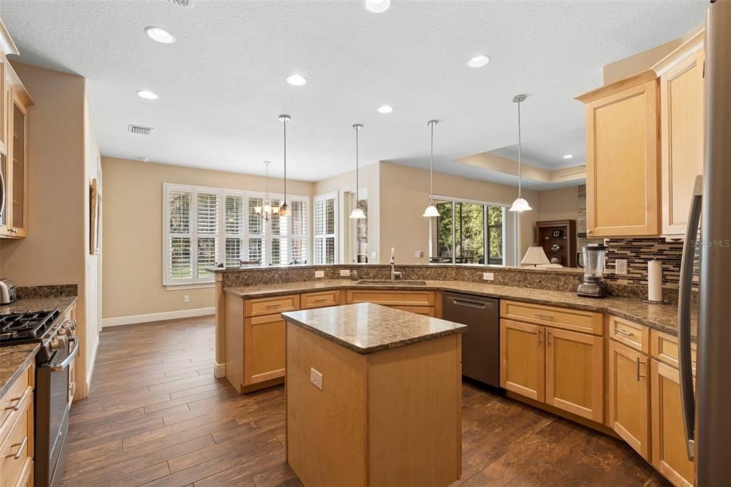 Interior, Kitchen, Pendant Lights, Recessed Lighting, Wood Texture Flooring