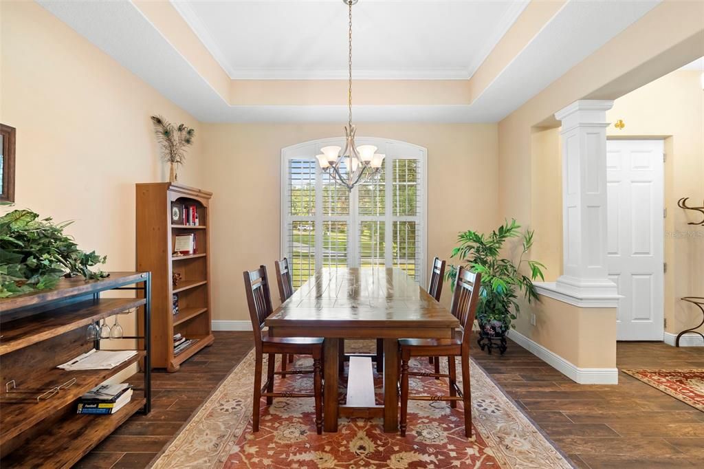 Chandelier, Dining room, Interior, Pendant Lights, Wood Texture Flooring