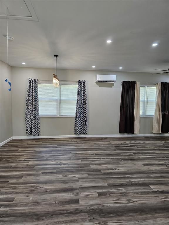 Empty room, Interior, Pendant Lights, Recessed Lighting, Wood Texture Flooring