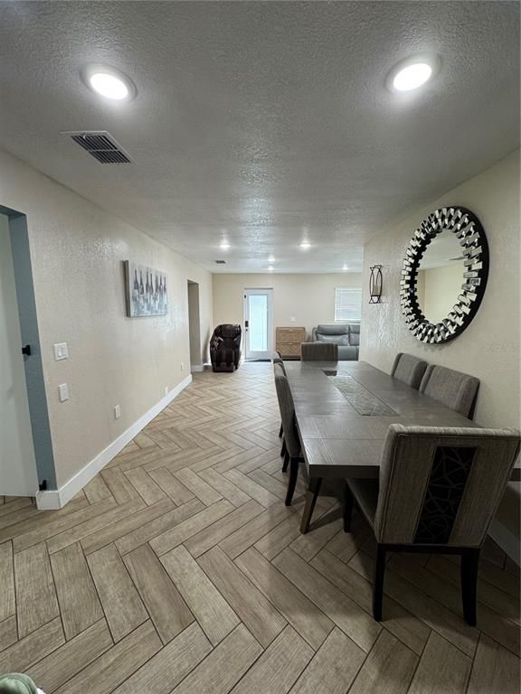 Dining room, Interior, Recessed Lighting, Wood Texture Flooring
