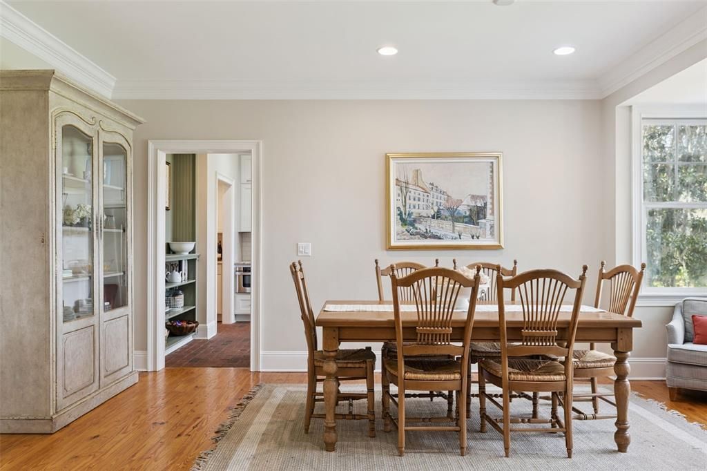 Dining room, Interior, Recessed Lighting, Wood Texture Flooring